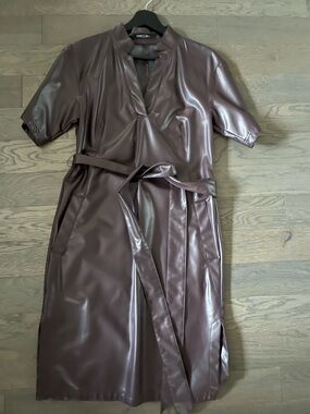 Marc Cain Faux Leather Trench Dress in Mauve Brown